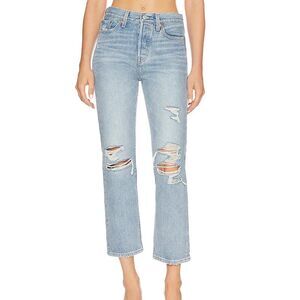 Levi's Premium Wedgie Straight Jeans Size 31x26 Distressed Destroyed Ripped Blue